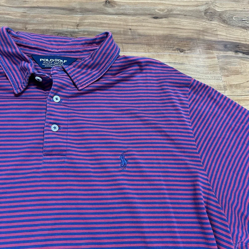 Polo Golf Ralph Lauren Men's Shirt XL Blue Pink Striped Pima Moisture Management